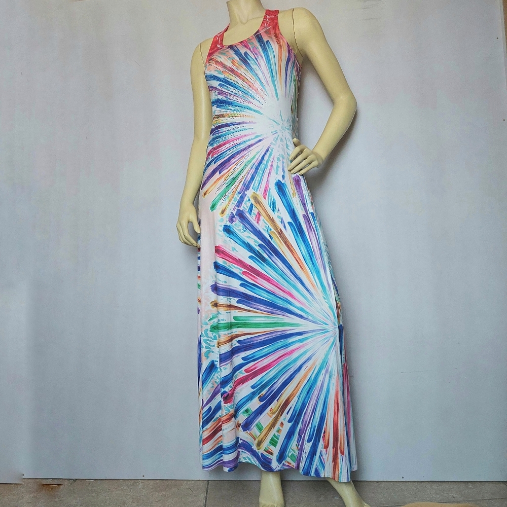 S-Twelve Aquarelle Print Halter Maxi Sundress